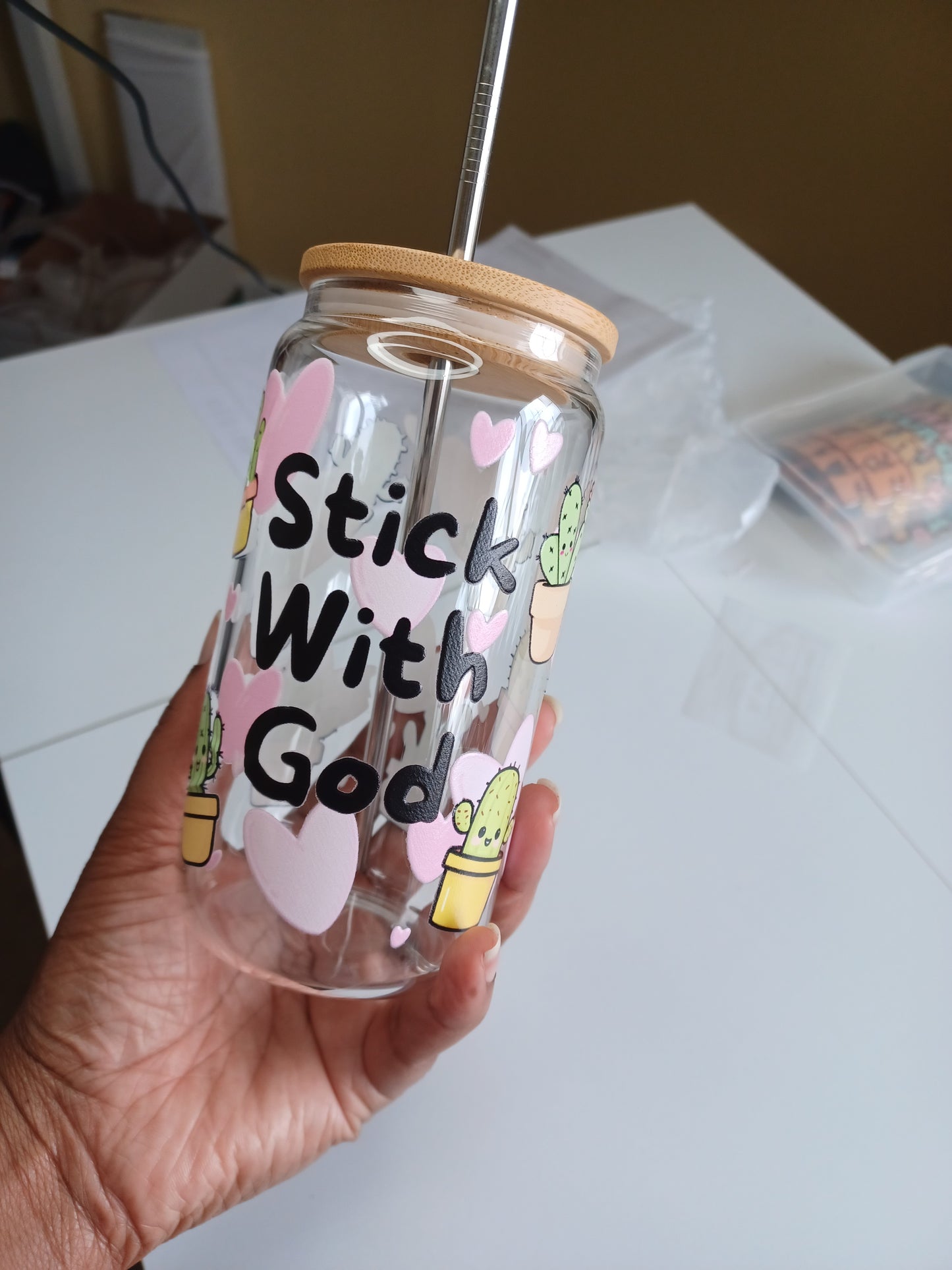 Stick With God Glass Cup
