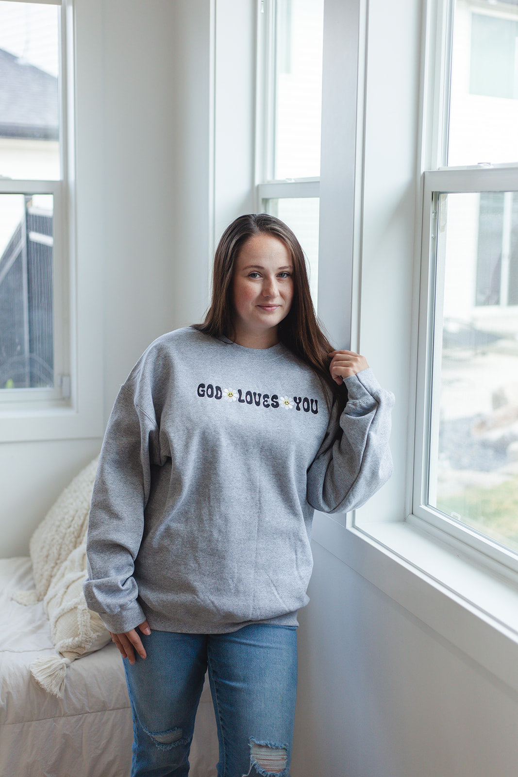 God Loves You Embroidery Sweatshirt